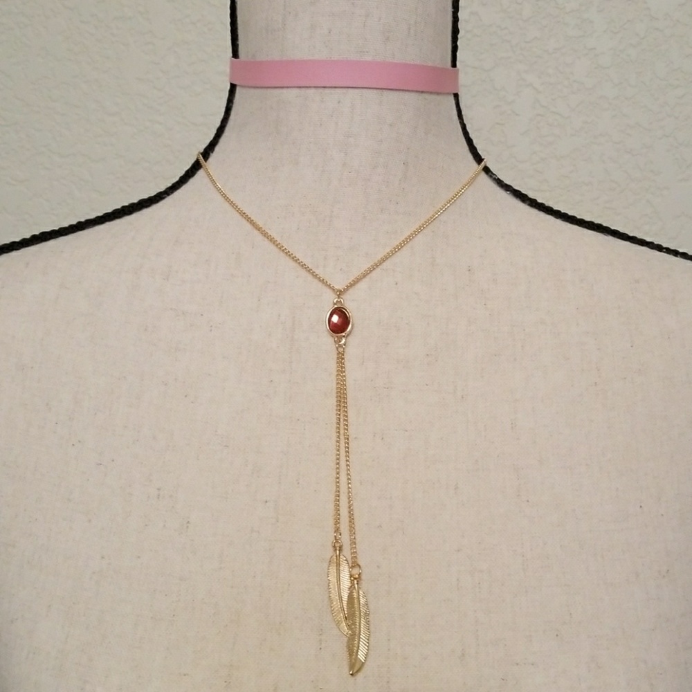 Feather Gem Drop Necklace/Choker