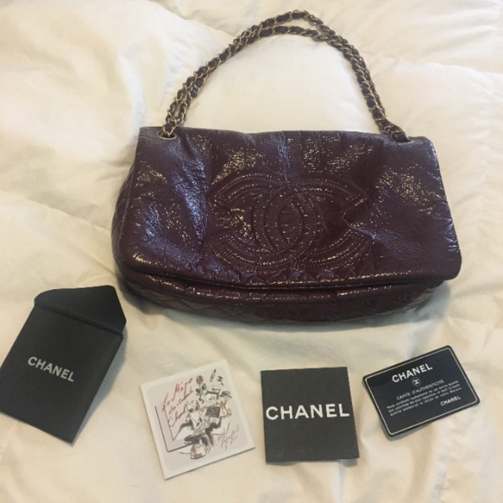 SOLD! Chanel Red Vinyl w/ Gold Rock & Chain Bag
