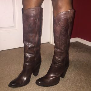 Brown leather cowboy boot