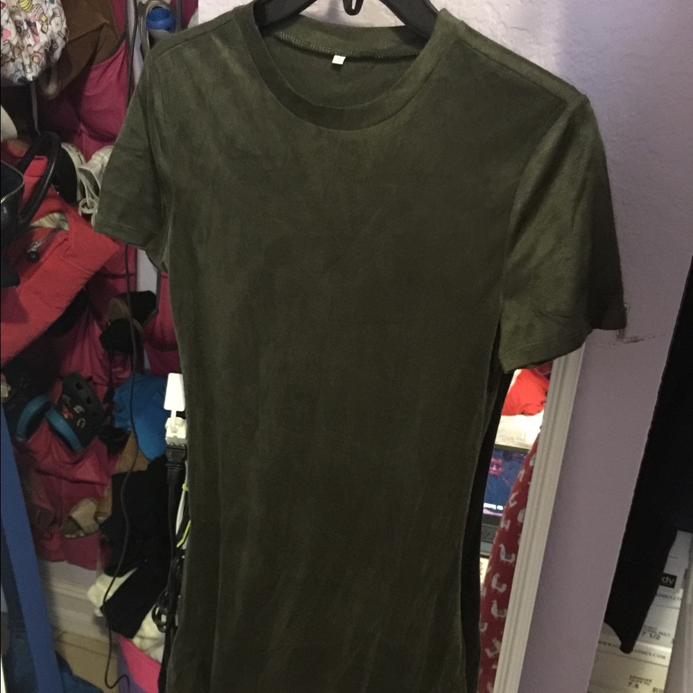 Green suede t shirt dress