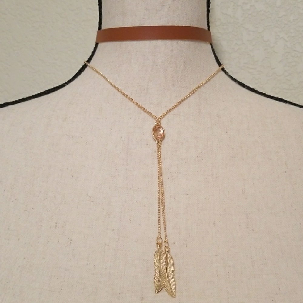 Feather Gem Drop Necklace/Choker