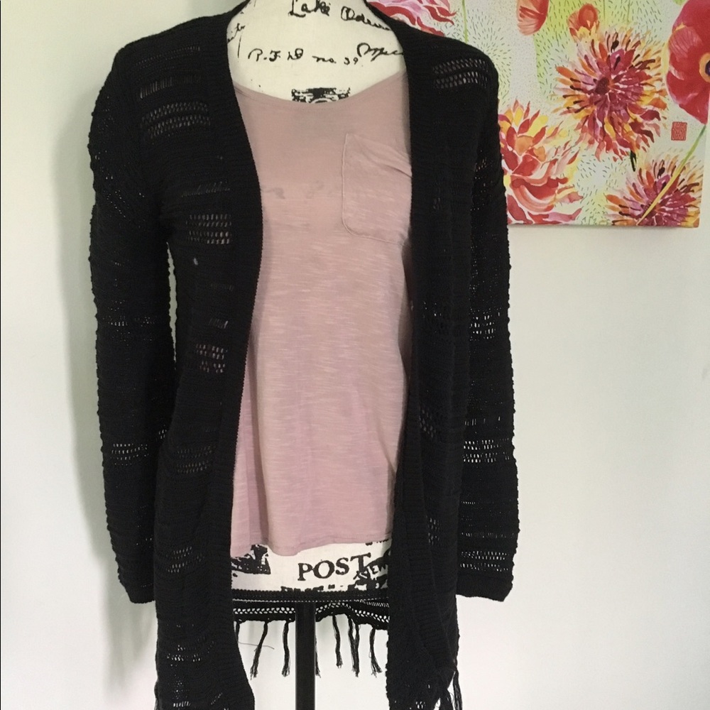 Cyrus Fringe Black Cardigan