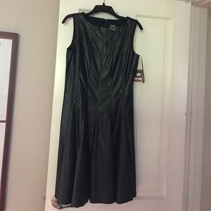 Black faux leather cocktail dress.