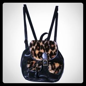 90's Faux Fuzzy Mini Black Leather Backpack!