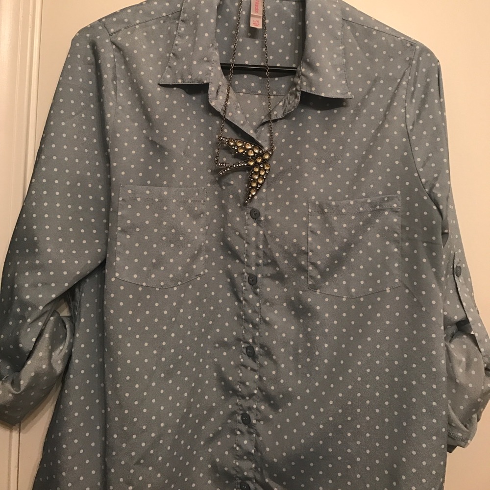 Blue and white button down shirt