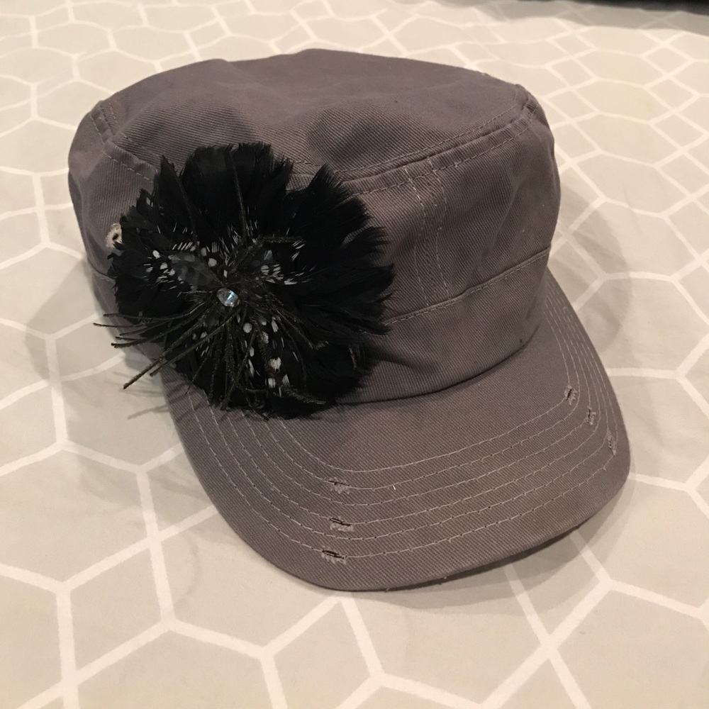 Grey Hat with Black Flower Detail