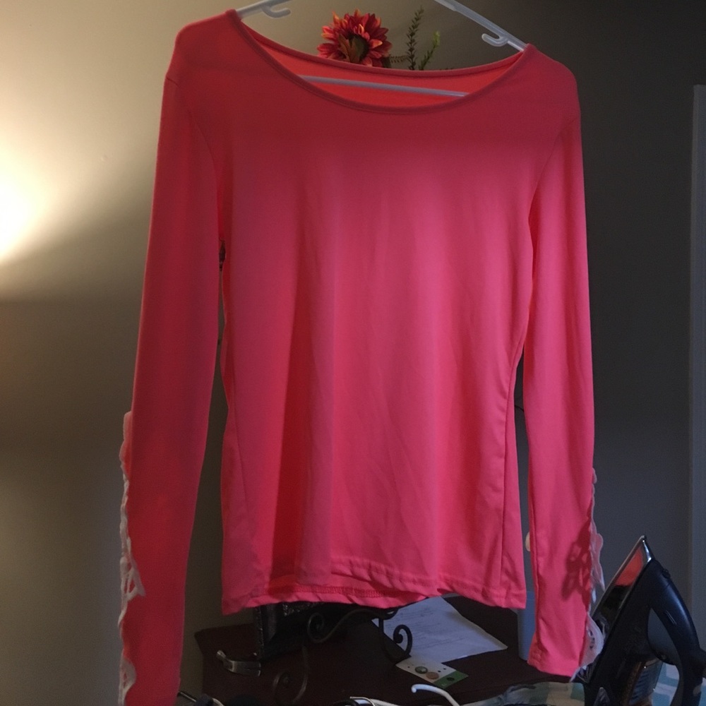 long sleeve bright pink tee