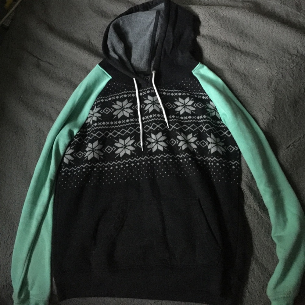 Christmas print mint and grey wool hoodie