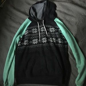 Christmas print mint and grey wool hoodie