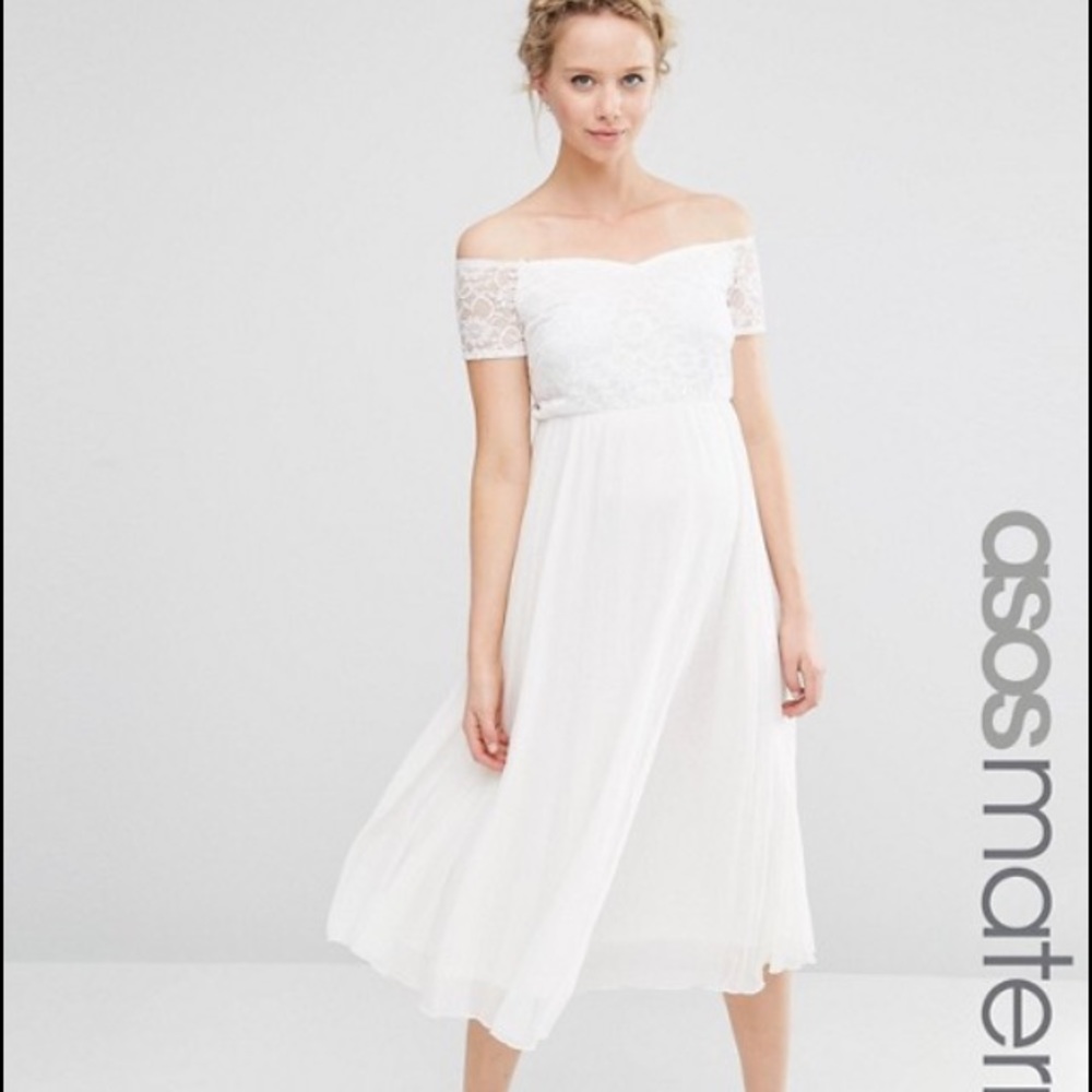 Asos White Lace Off the Shoulder Maternity Dress