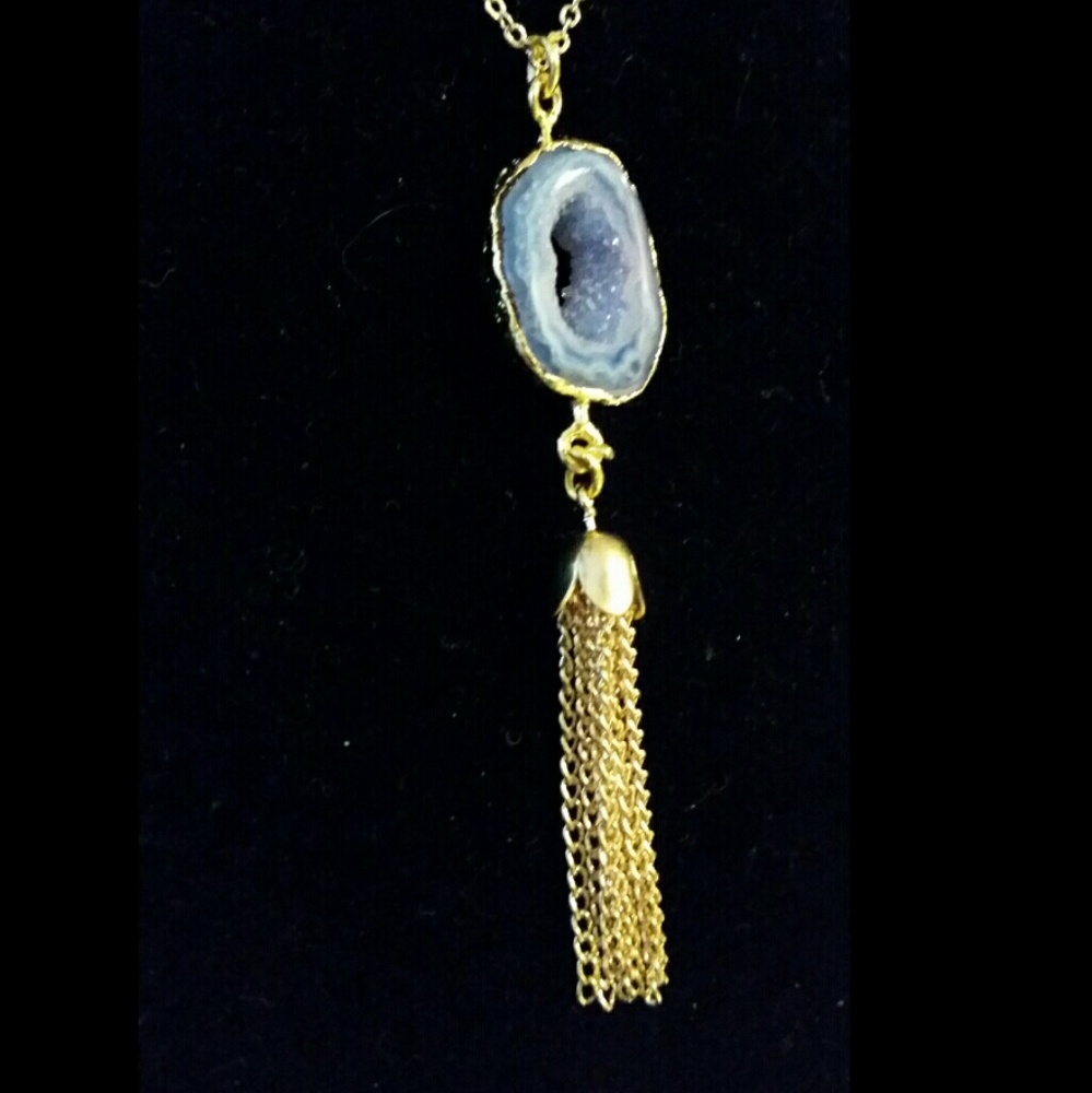24k Gold electroplated blue agate tassel necklace - Picture 2 of 4