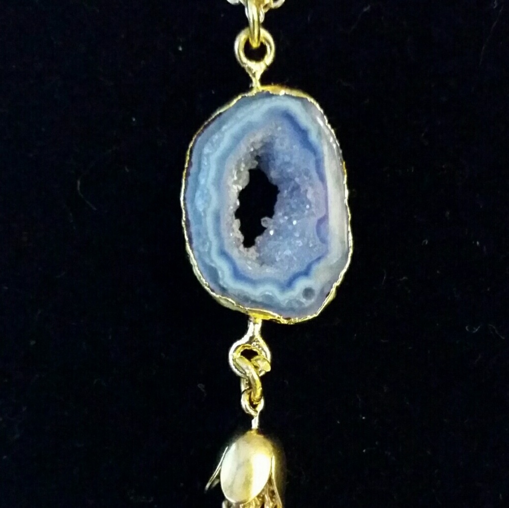 24k Gold electroplated blue agate tassel necklace - Picture 4 of 4