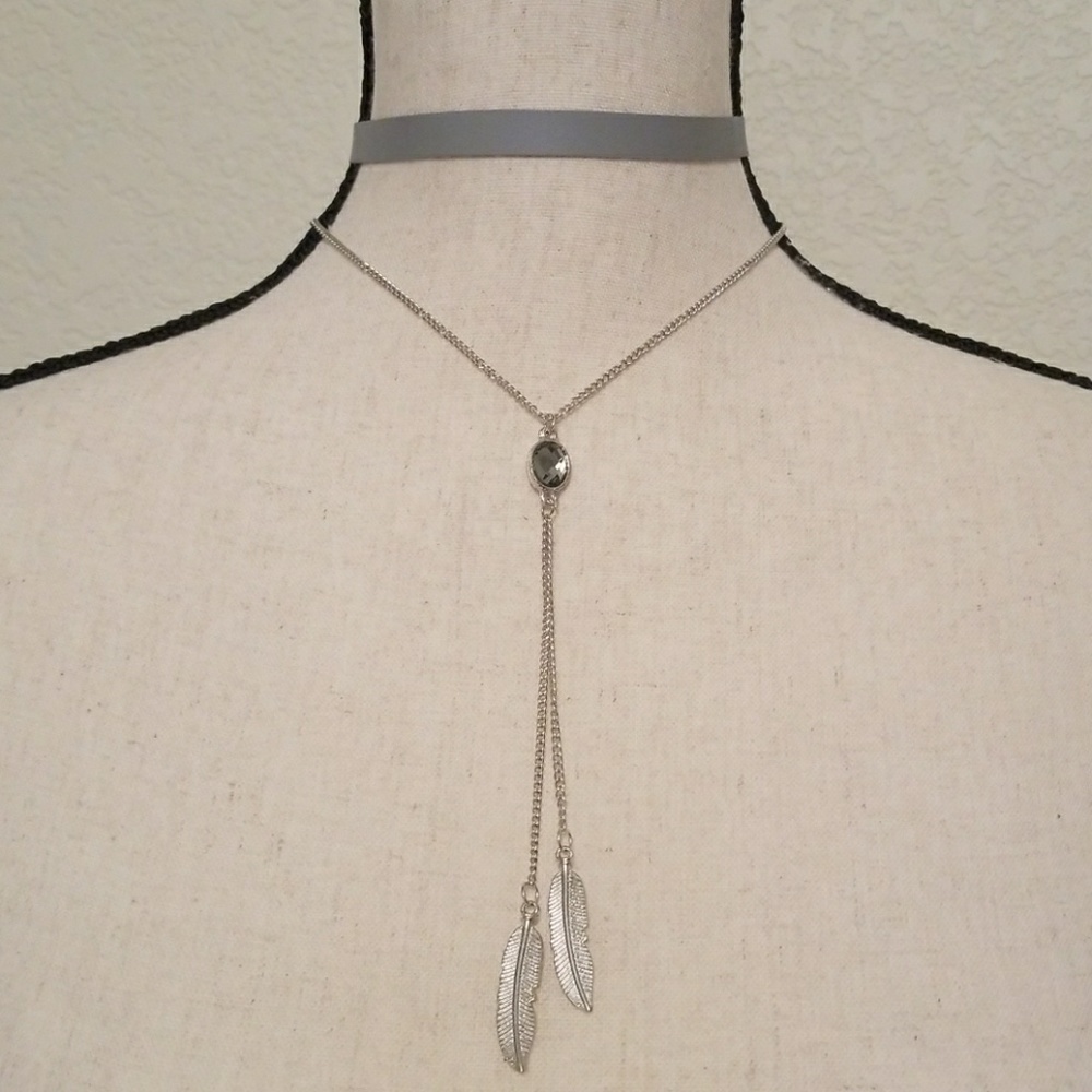 Feather Gem Drop Necklace/Choker