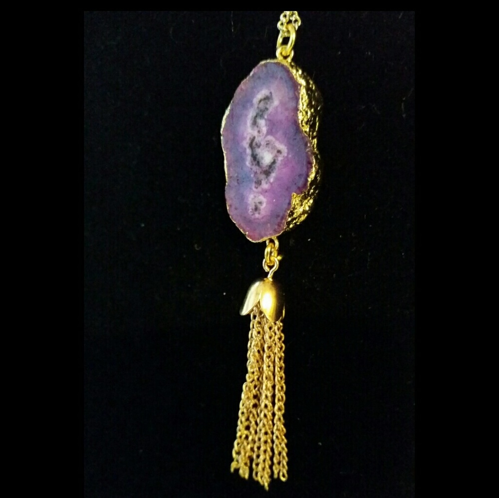 24k Gold electroplate purple agate tassel necklace