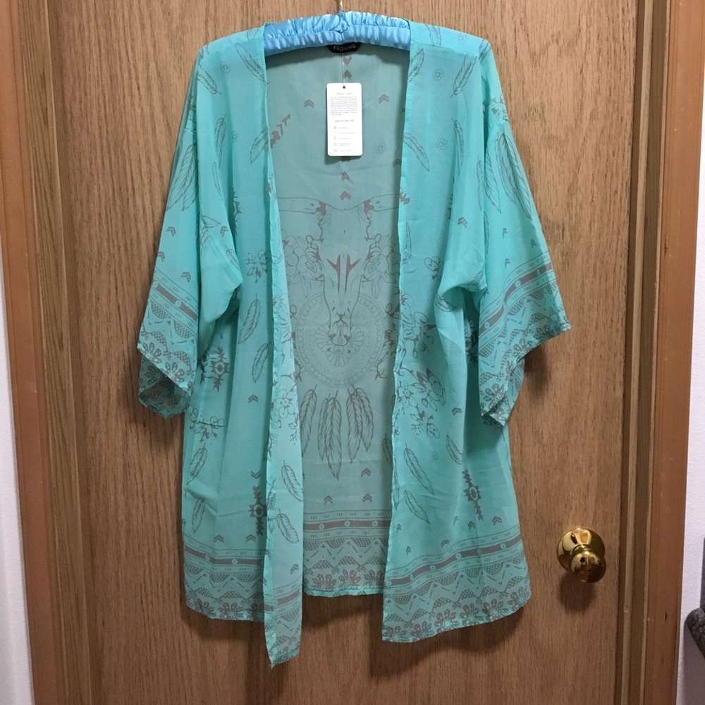 ☀️ Turquoise chiffon beach cover-up