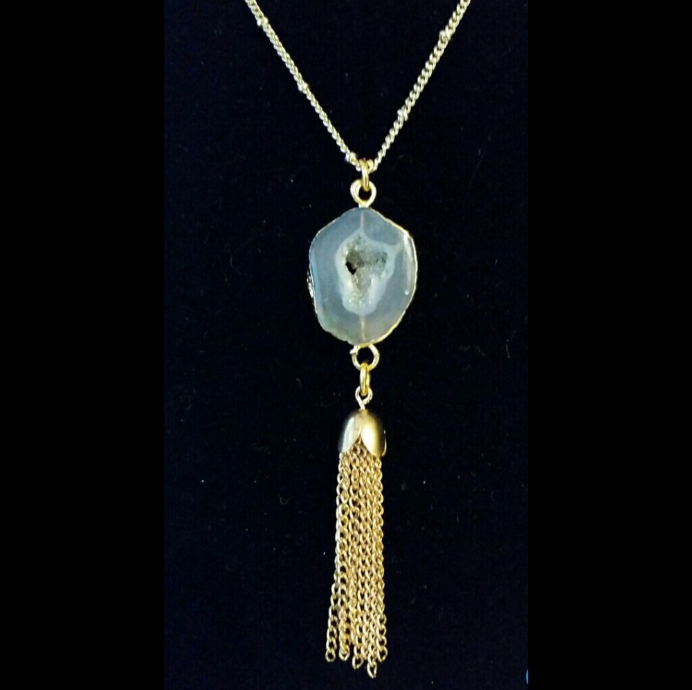 24kGold electroplate skyblue agate tassel necklace