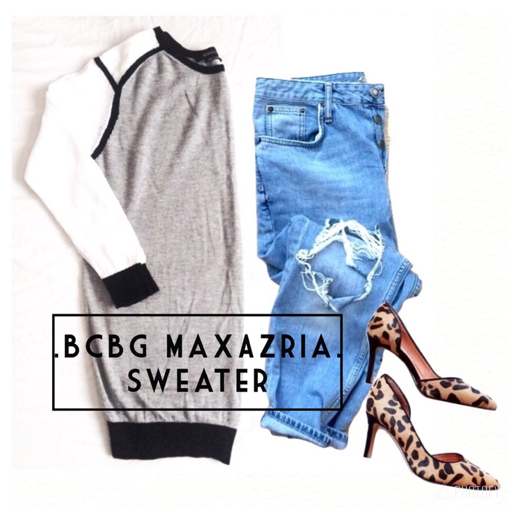 •BCBG MAXAZRIA• SHEER SLEEVE LONG SWEATER