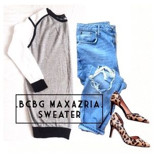 •BCBG MAXAZRIA• SHEER SLEEVE LONG SWEATER