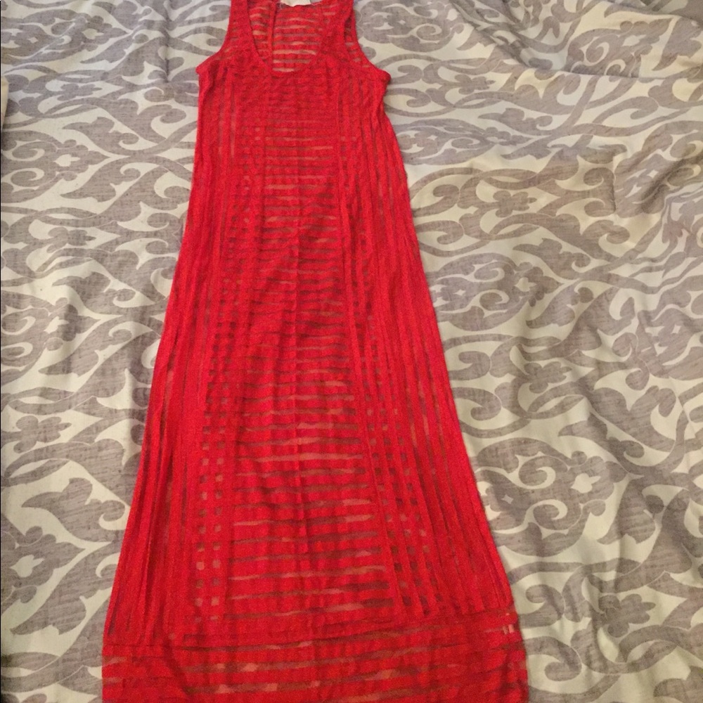 Red sheer maxi dress
