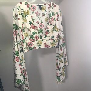 Forever 21 Long Bell Sleeve Floral Crop Top