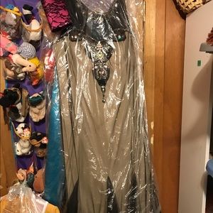 Beaded mesh overlay prom dress