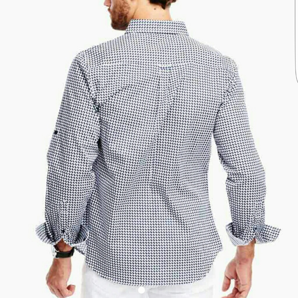 Men's Casual Slim Fit Grey Tile Block Print Button - Picture 5 of 6