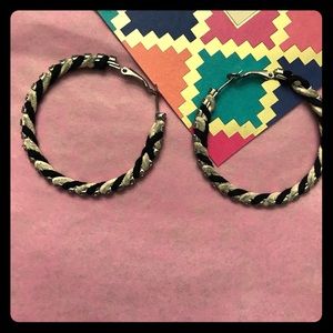 Black, white, and gem hoop earrings