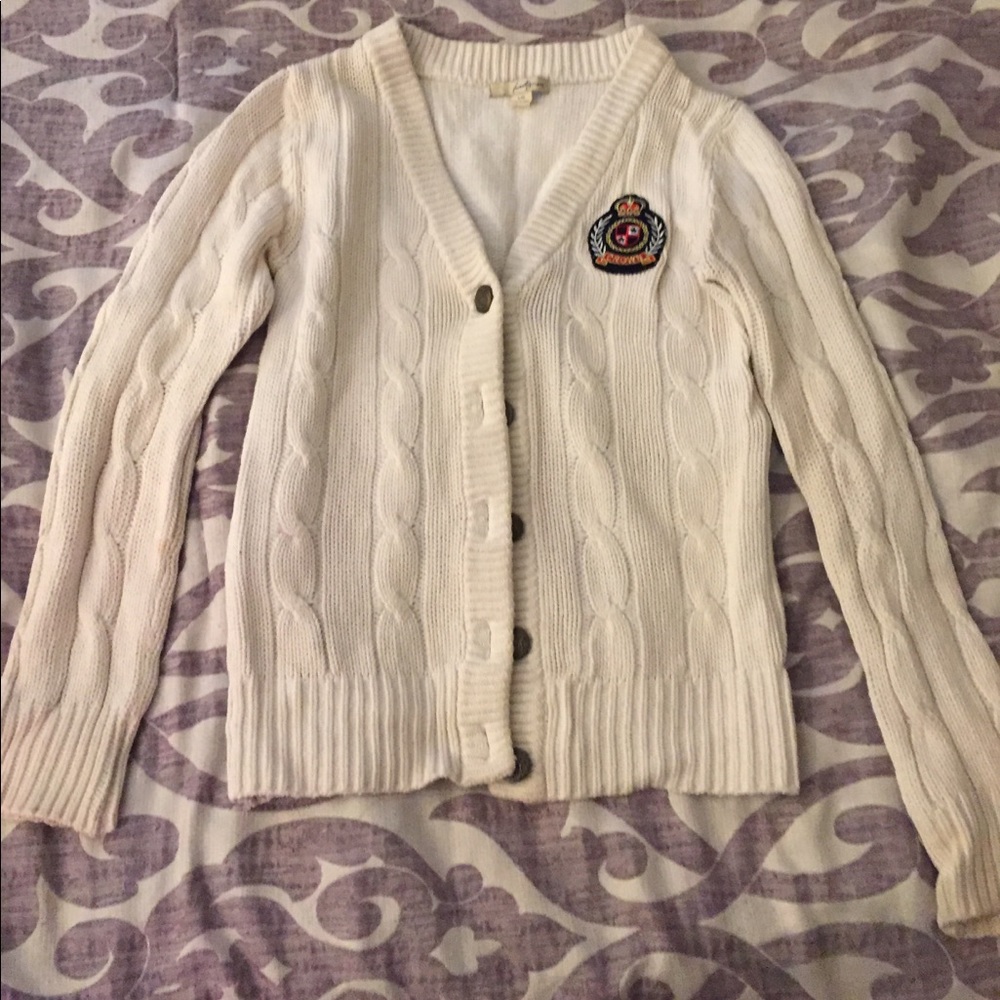 White button up sweater