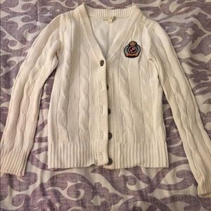 White button up sweater