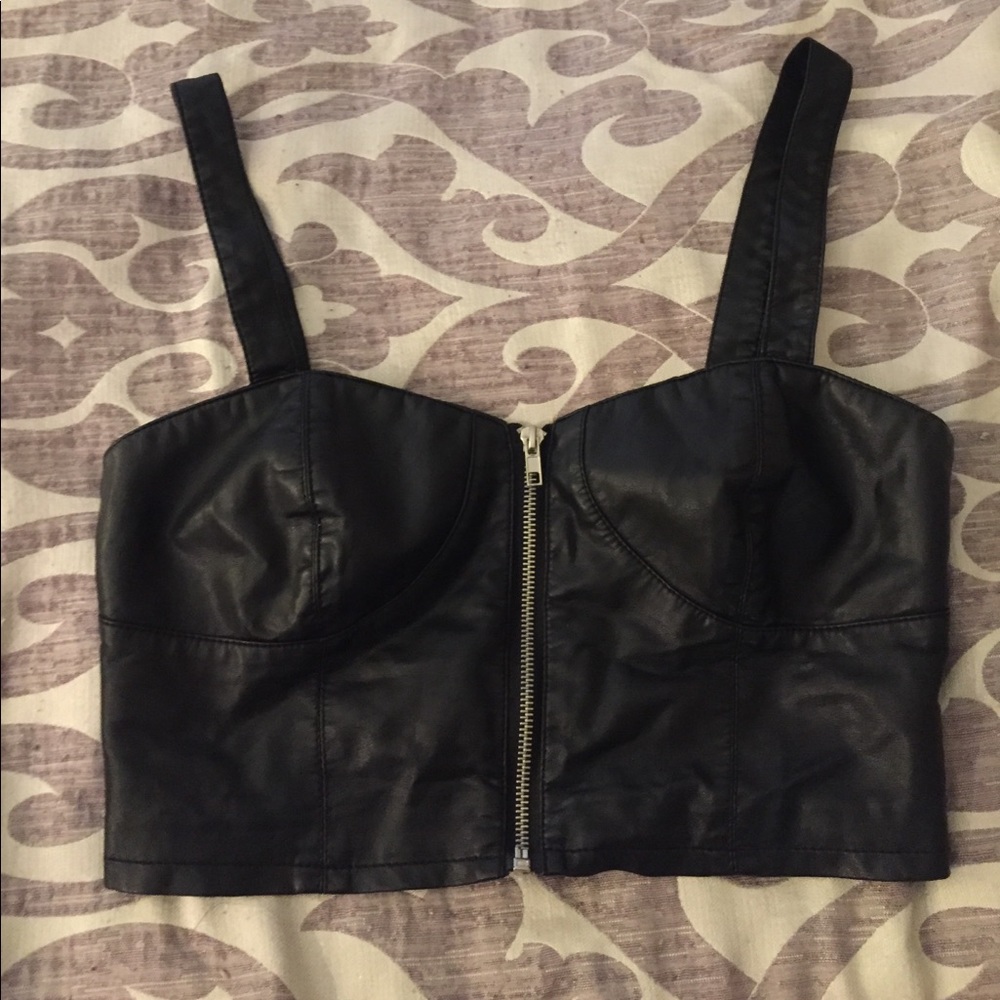 Faux leather zip top