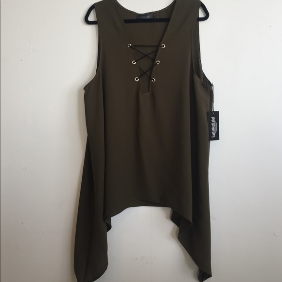 Olive green lace up tank top - Picture 1 of 1