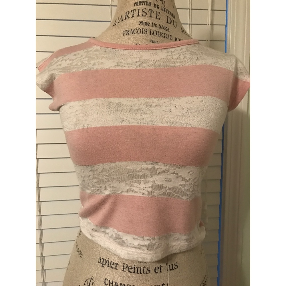 Cute pink and lace striped top