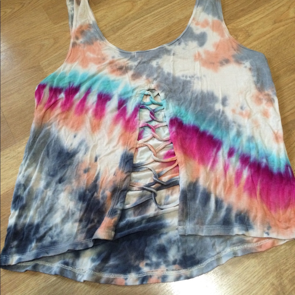 Tie Dye Open Back Criss Cross Tank 