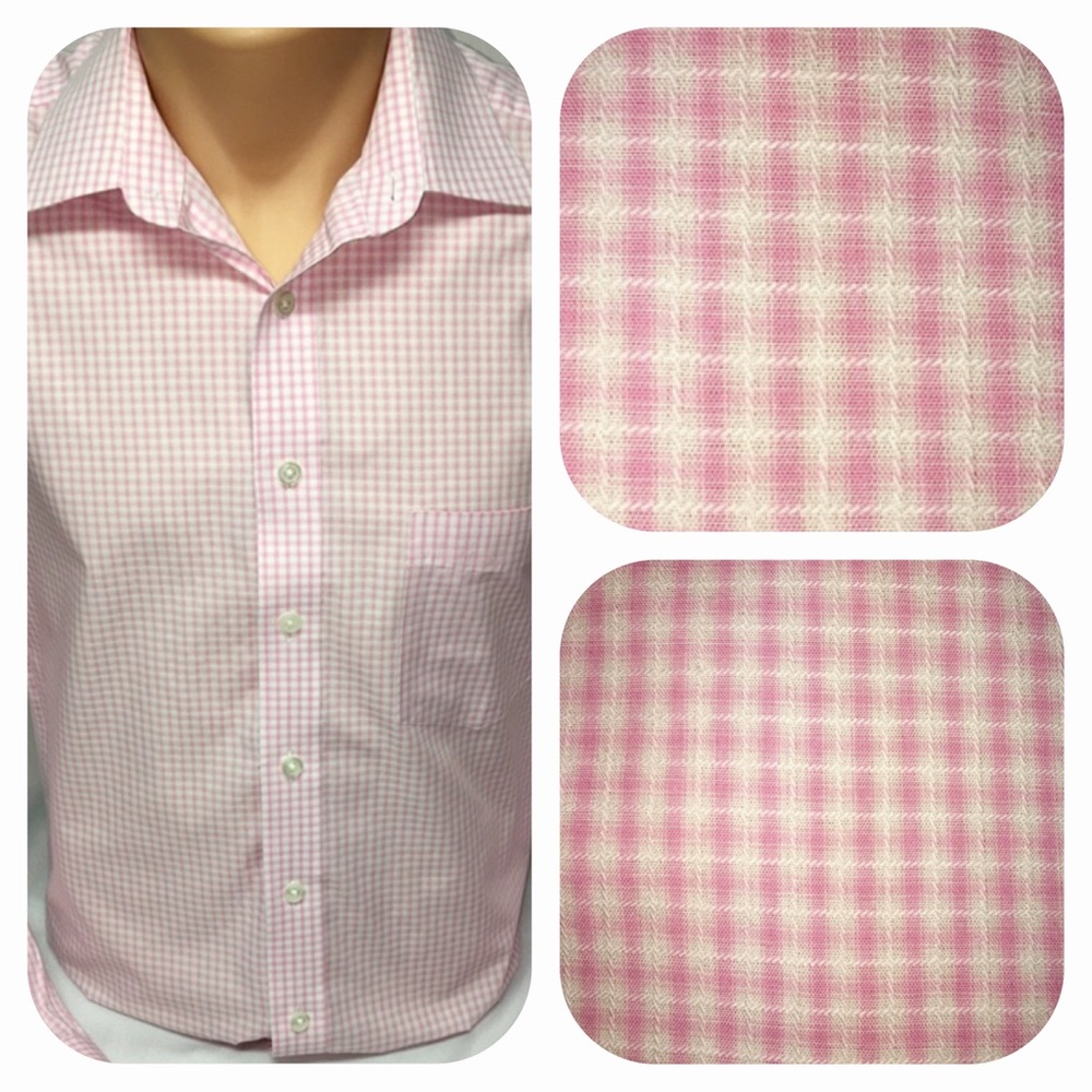 Pink and white checkered dress shirt (S)