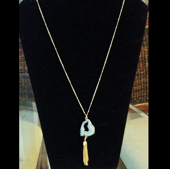 24k gold electroplated teal agate tassel necklace - Picture 2 of 3