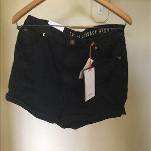 Black High waisted ripped shorts