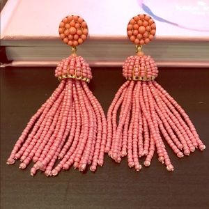 Light Pink Beaded Tassel Earrings