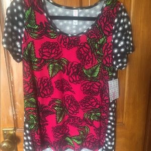 LuLaRoe Medium roses pink black classic tee