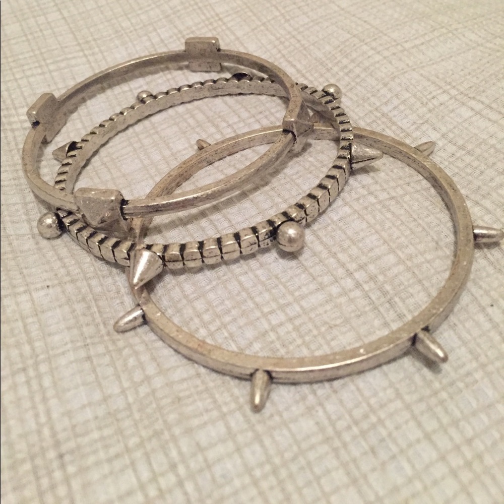 Triple sterling silver bangle spiked bracelets
