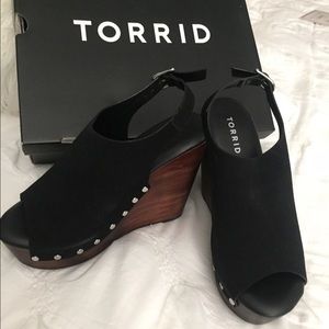 Torrid Black suede-like studded wedges