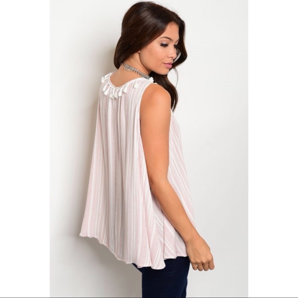 LAST! Off White & Mauve Striped Pattern Top Tunic - Picture 3 of 3