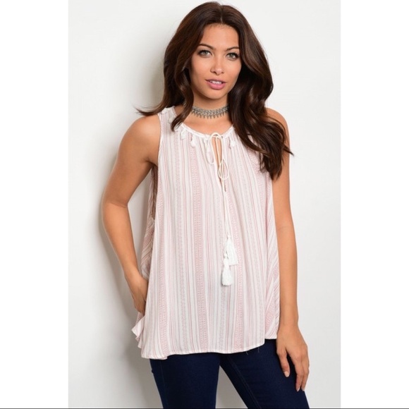 LAST! Off White & Mauve Striped Pattern Top Tunic - Picture 2 of 3