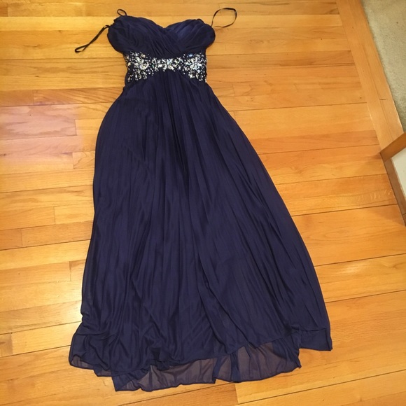 Navy Blue Prom Dress with Sparkle - Picture 2 of 3