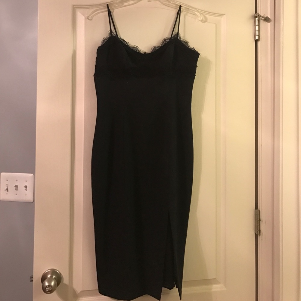 Black midi dress with slit Topshop