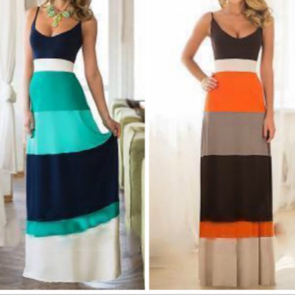 Blue stripe maxi dress DRC106 - Picture 1 of 5