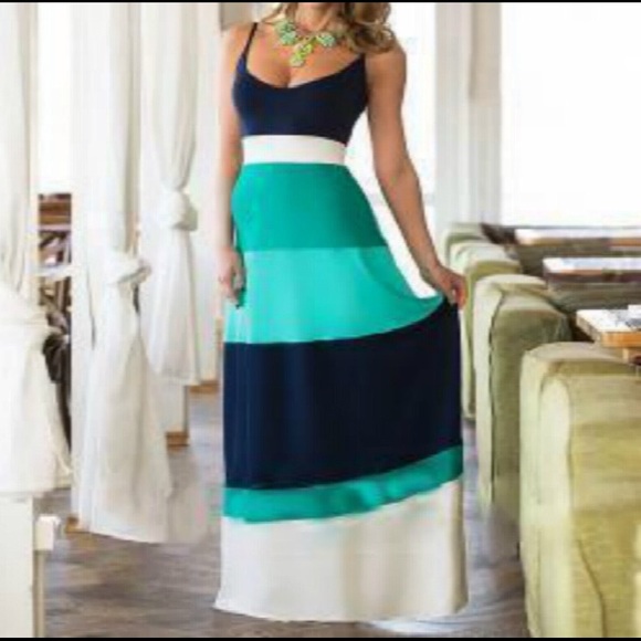Blue stripe maxi dress DRC106 - Picture 2 of 5