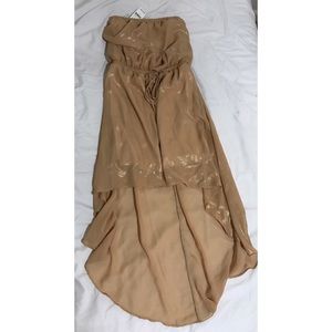 Gold strapless high low dress
