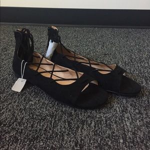 Open Toed Lace-up Flats