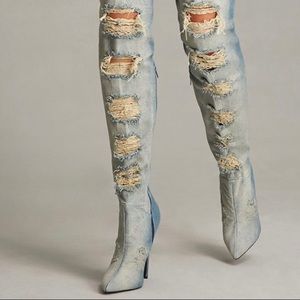 Knee high denim boots