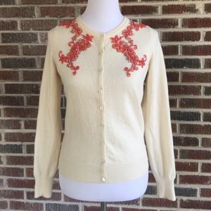 Lucky Brand Embroidered & Beaded Wool Cardigan
